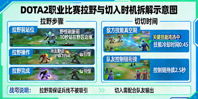 DOTA2职业比赛拉野与切入时机拆解示意图