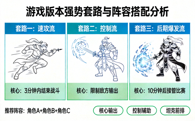 游戏版本强势套路与阵容搭配分析示意图